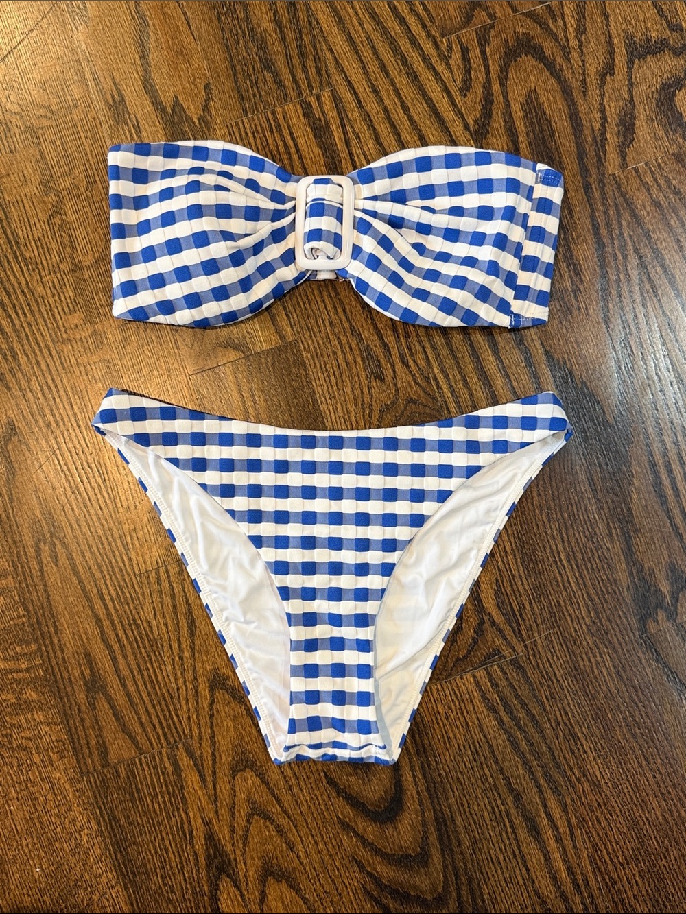 Milly Margot Blue Gingham Bandeau Bikini Top and Bottom M